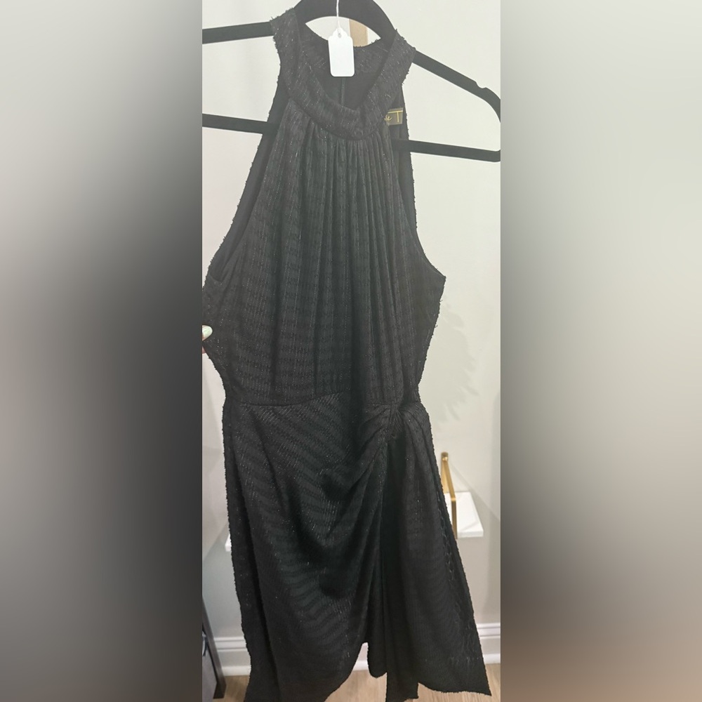 Black Pleated Halter Sundress for Cocktail